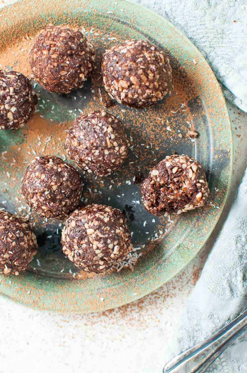 Nut Free Bliss Balls with bite out