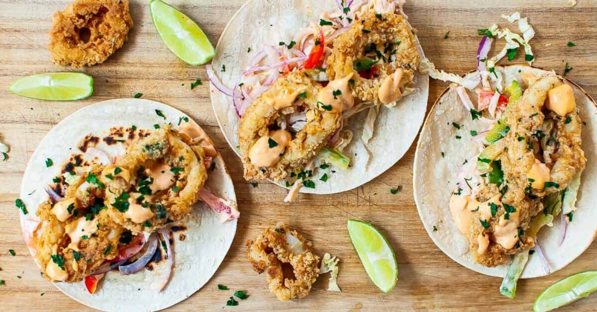 Easy Crunchy, Crispy, Soft Calamari Mini Tacos with Slaw