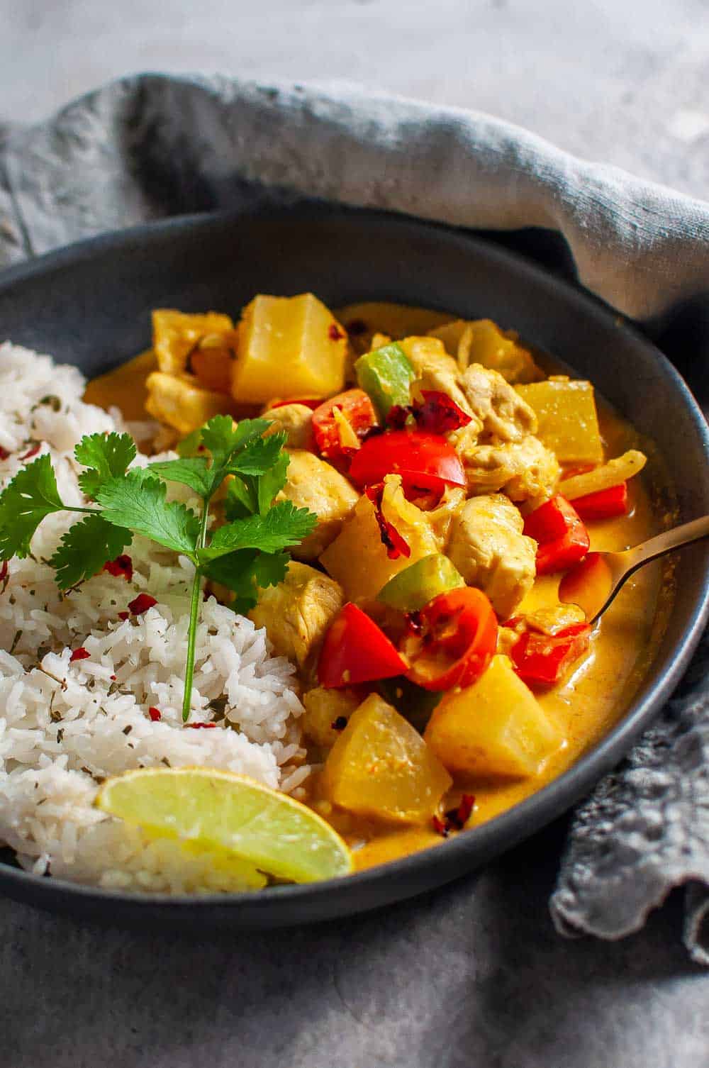 pineapple chicken curry in a bowl ready to eat