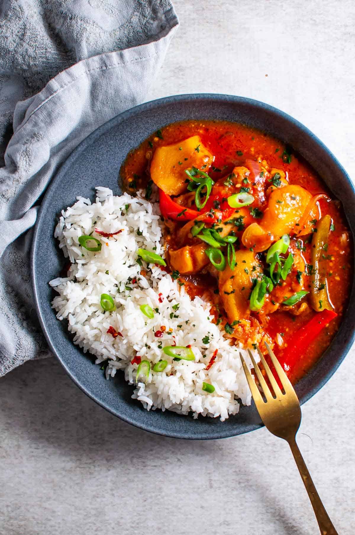 mango chicken bake in a bowl ready to eat