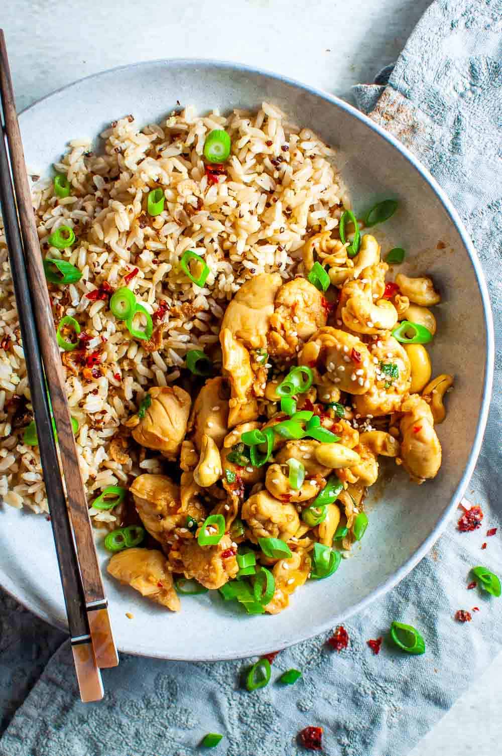 Healthy honey chilli chicken with rice