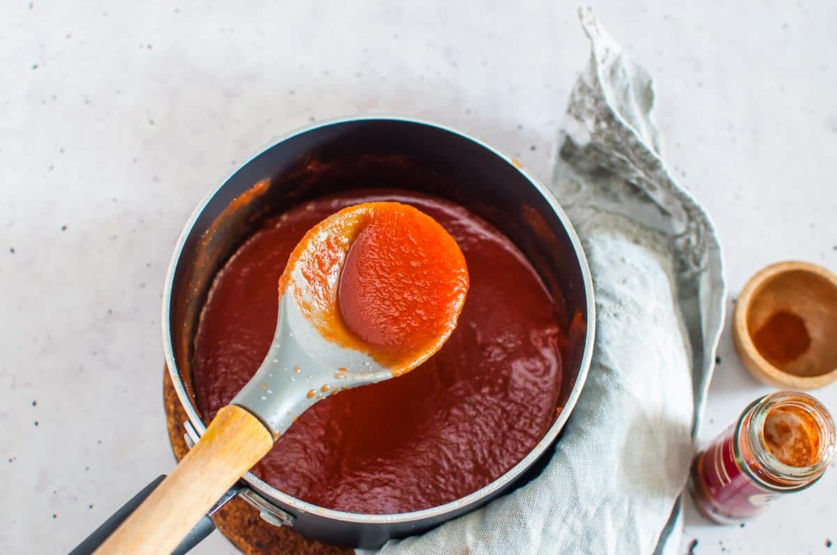 sugar free bbq sauce in a saucepan