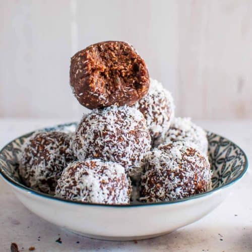 stacked chocolate coconut date balls