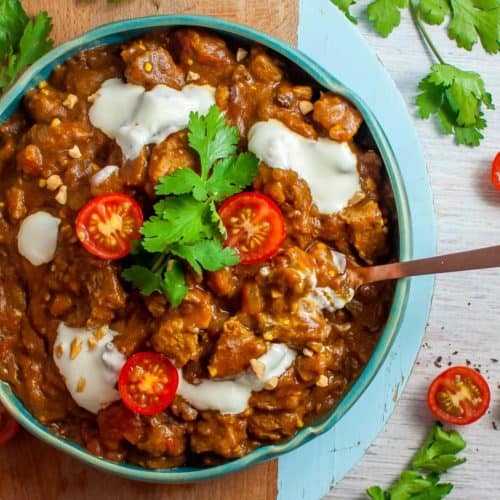 beef masala with tomatoes in a bowl