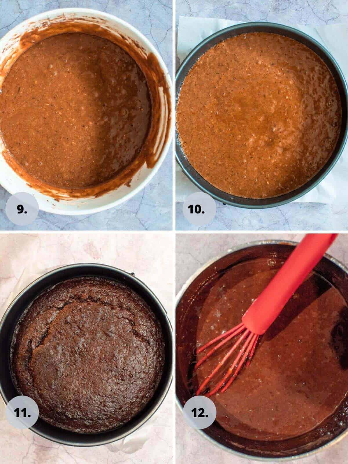 chocolate date cake batter in cake tin