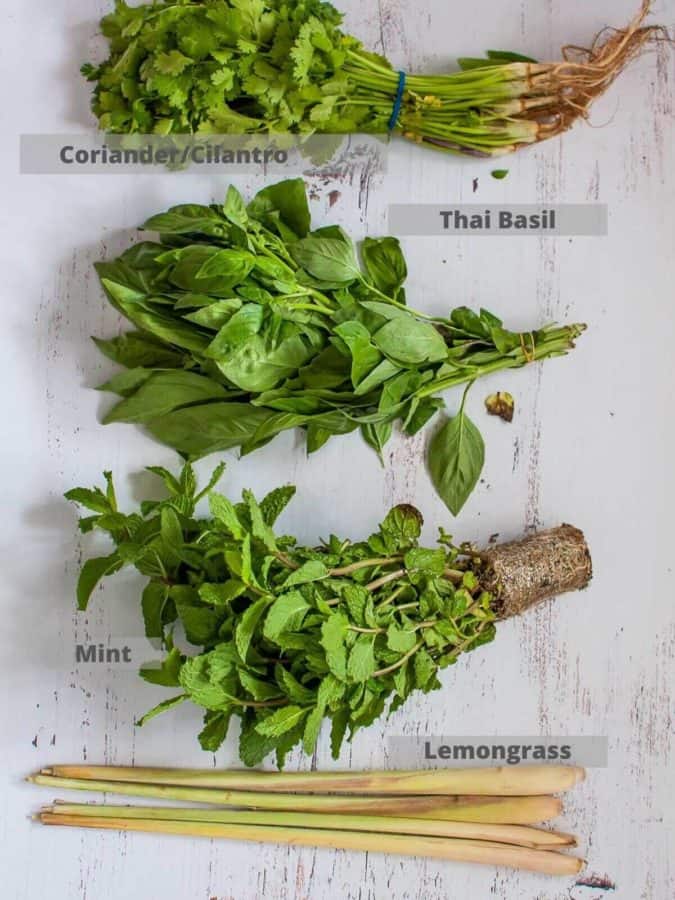 essential herbs for prawn salad