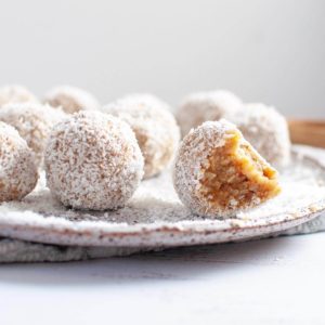 Coconut bliss balls on a plate