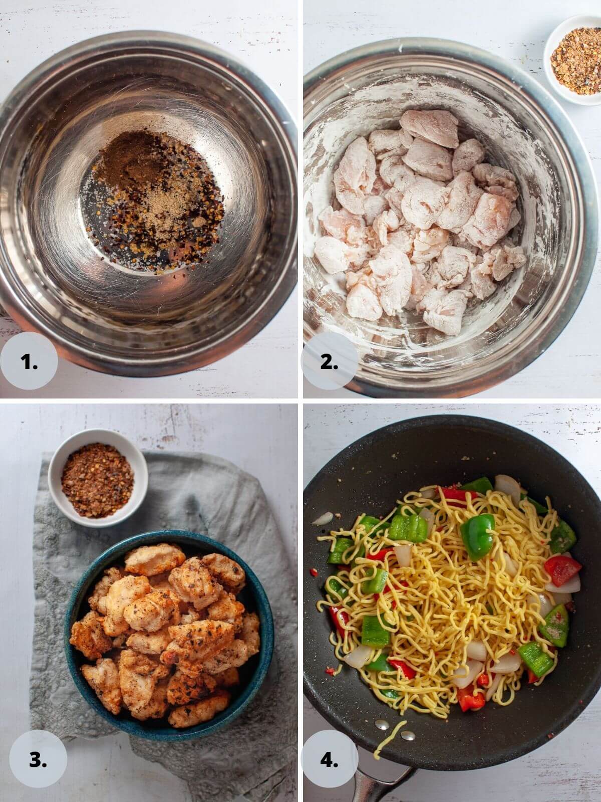 salt and chilli chicken process shots