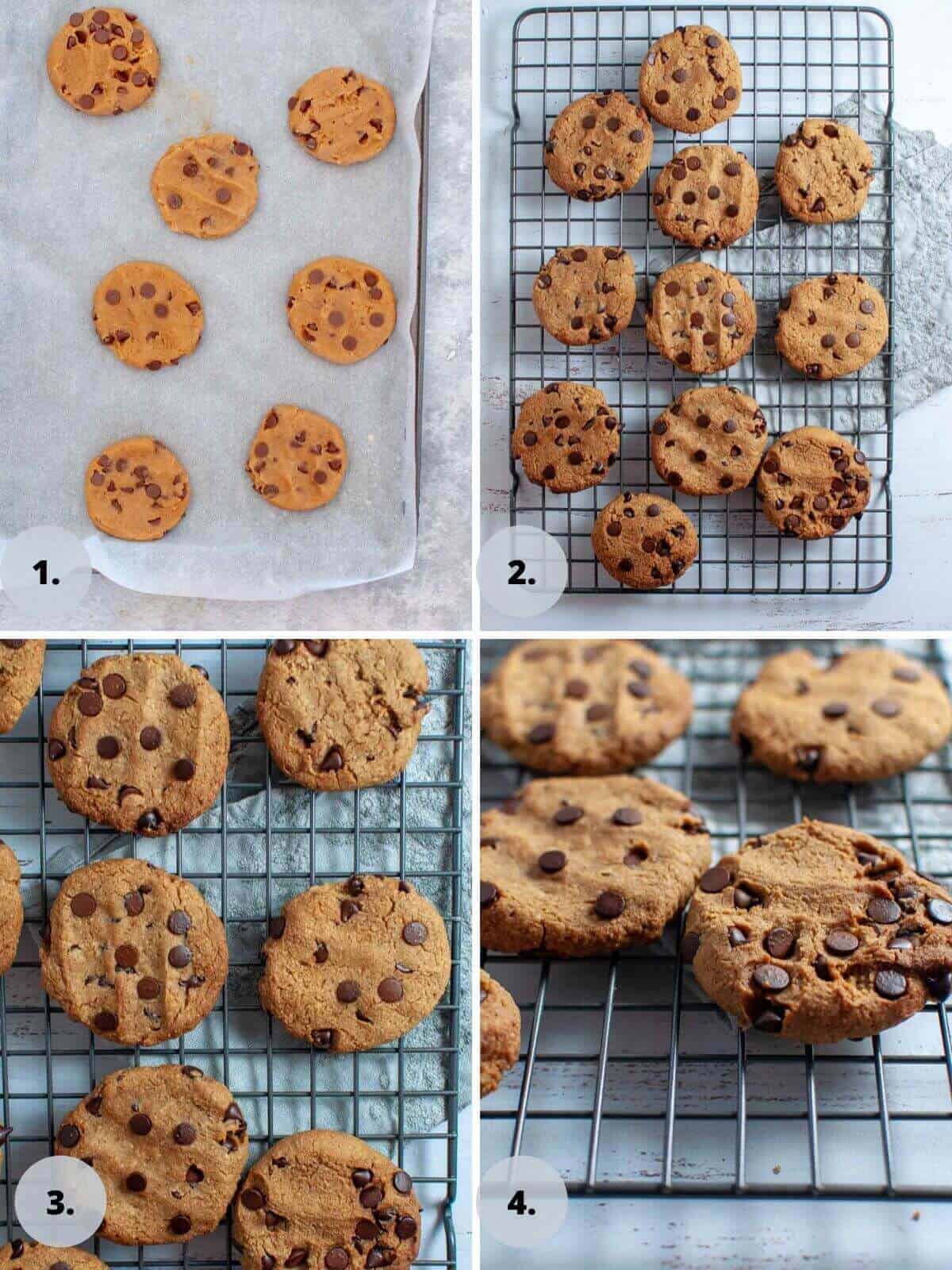 Chickpea chocolate chip cookies before and after baking