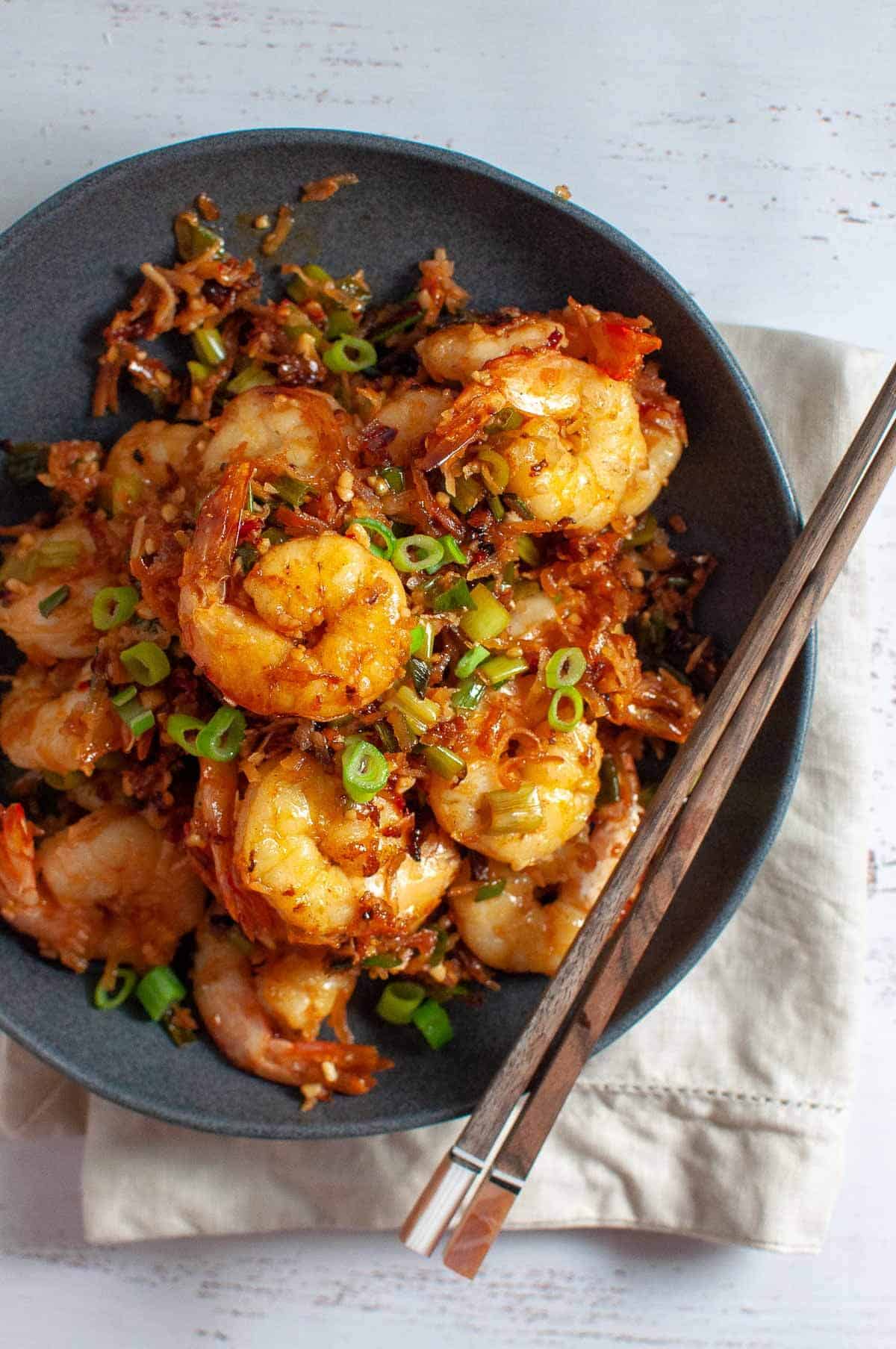 Butter prawn with chopsticks