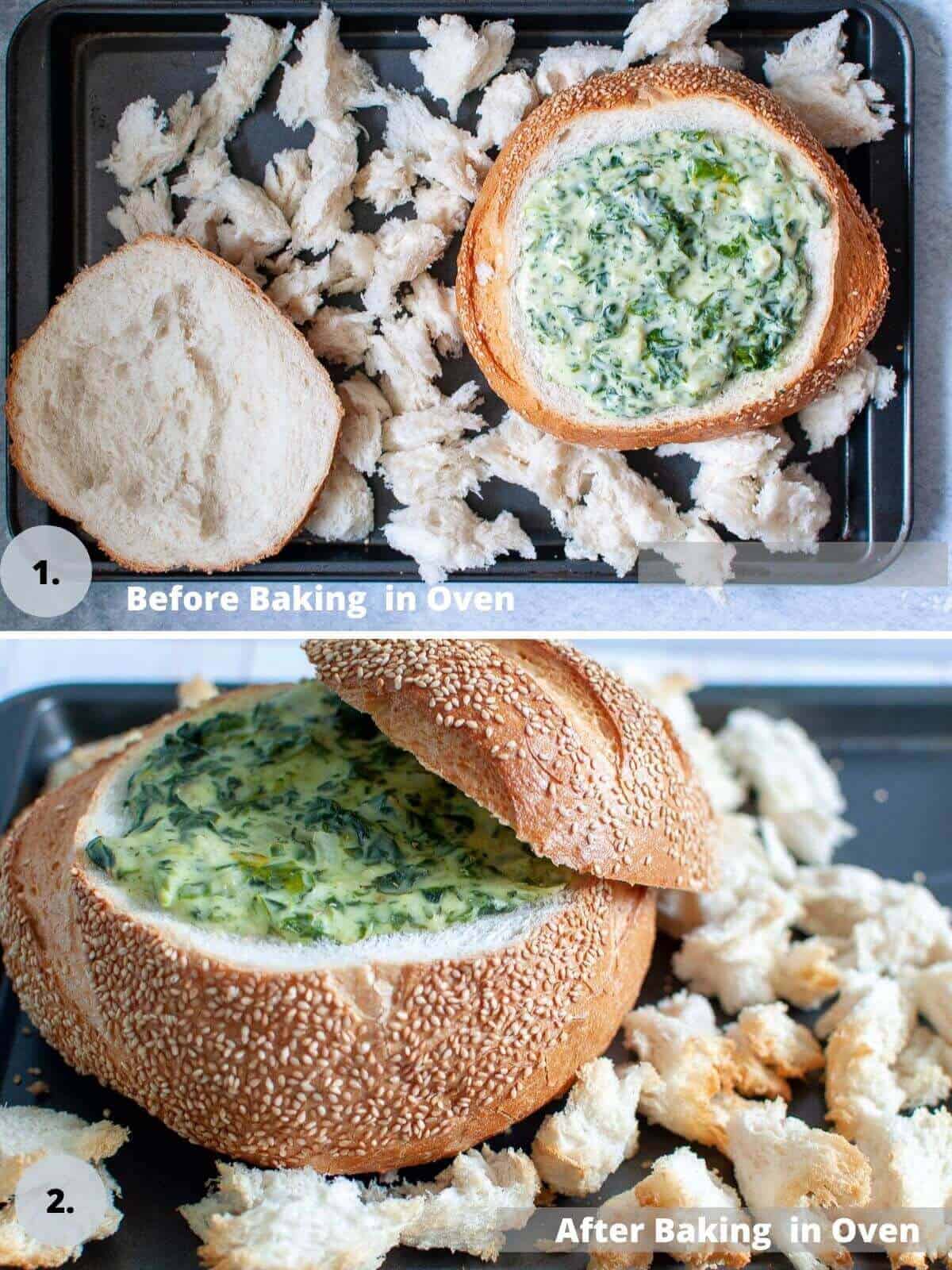 Cob loaf before oven and after oven