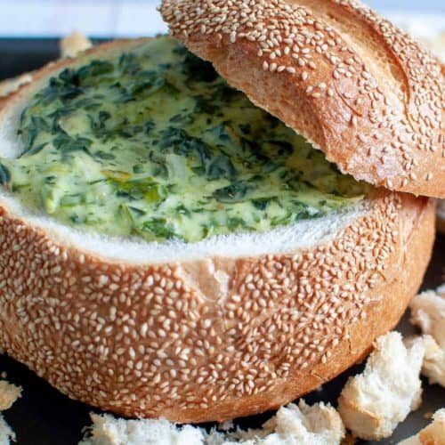 spinach cob loaf with bread lid