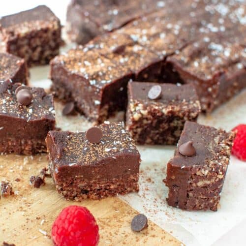 pieces of chocolate slice on a board