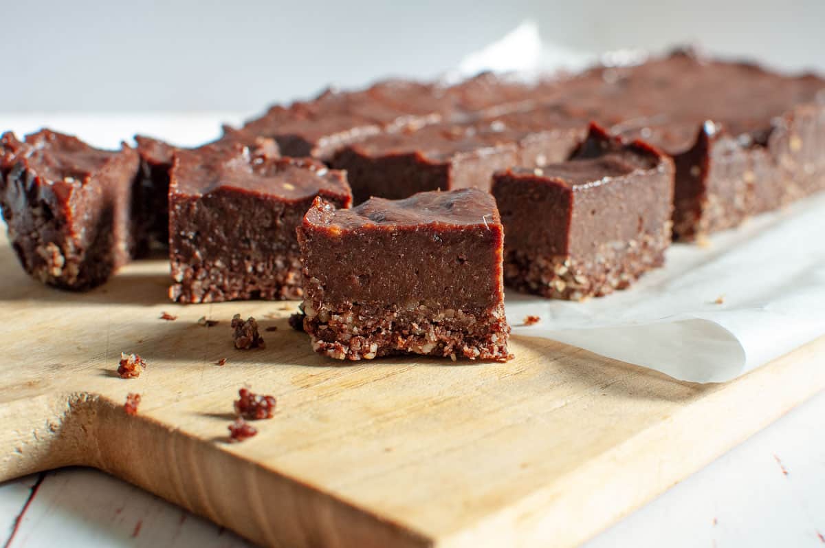 chocolate slice on a cutting board