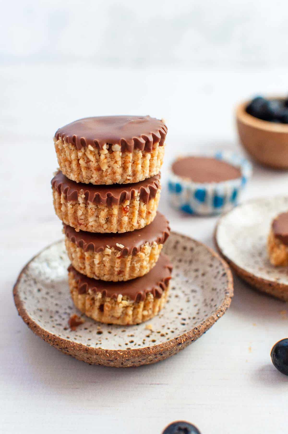 a stack of 4 peanut butter cups on a plate