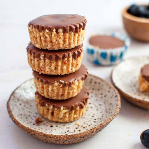 a stack of 4 peanut butter cups on a plate