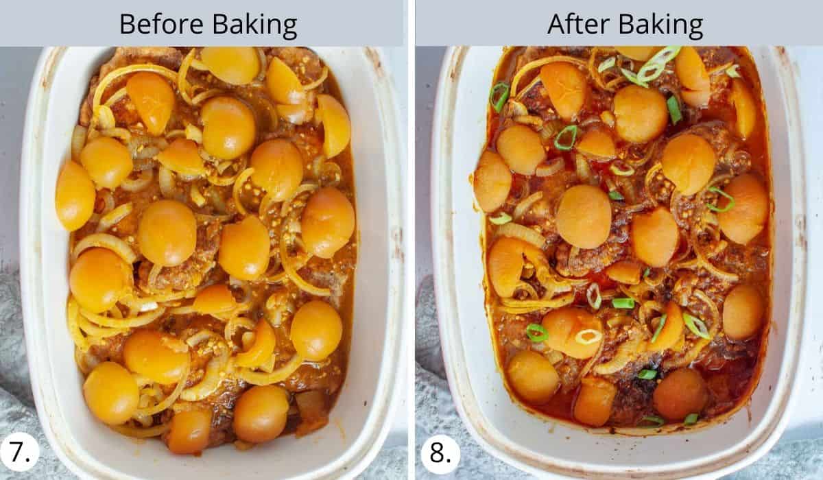 apricot chicken before and after baking in oven