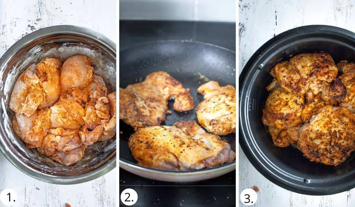 Browning chicken in a pan