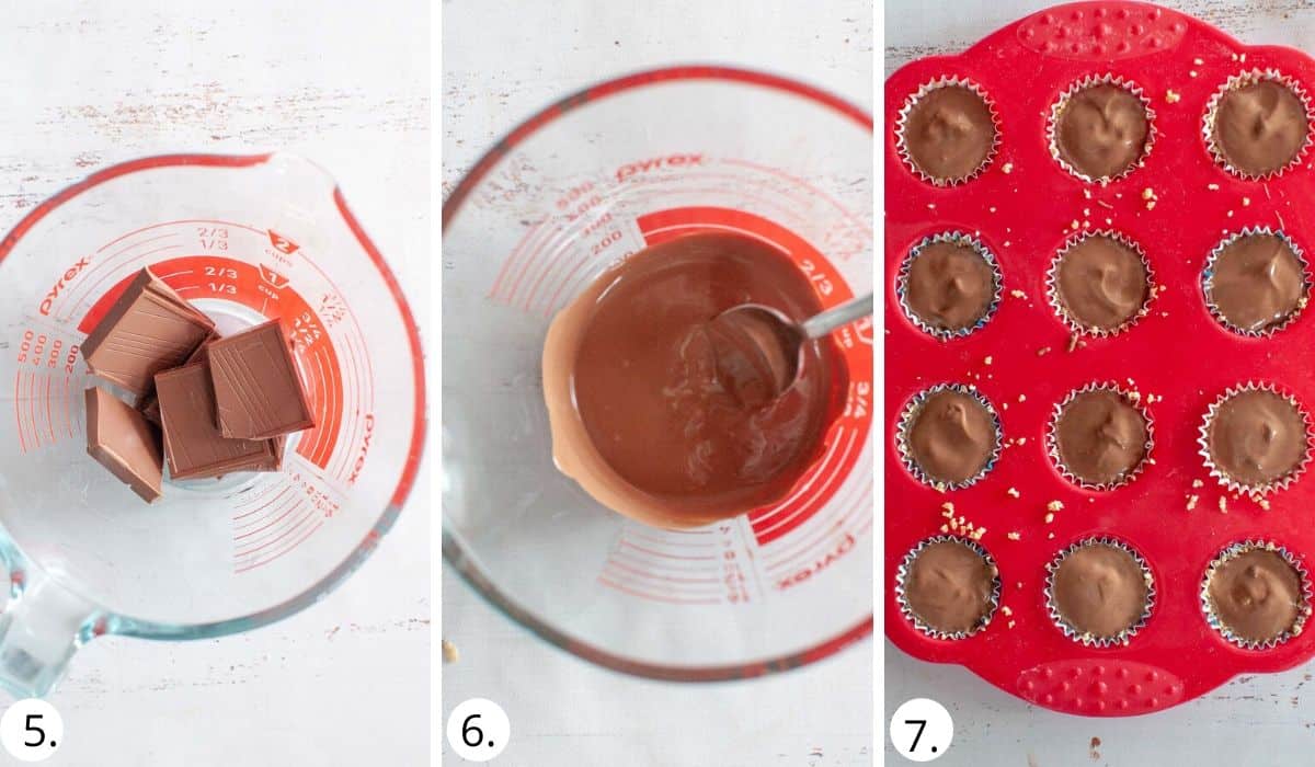 melting the chocolate and adding to the cups