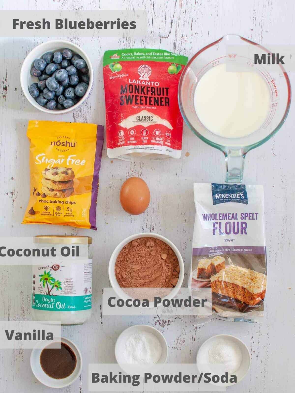 Chocolate blueberry muffin ingredients