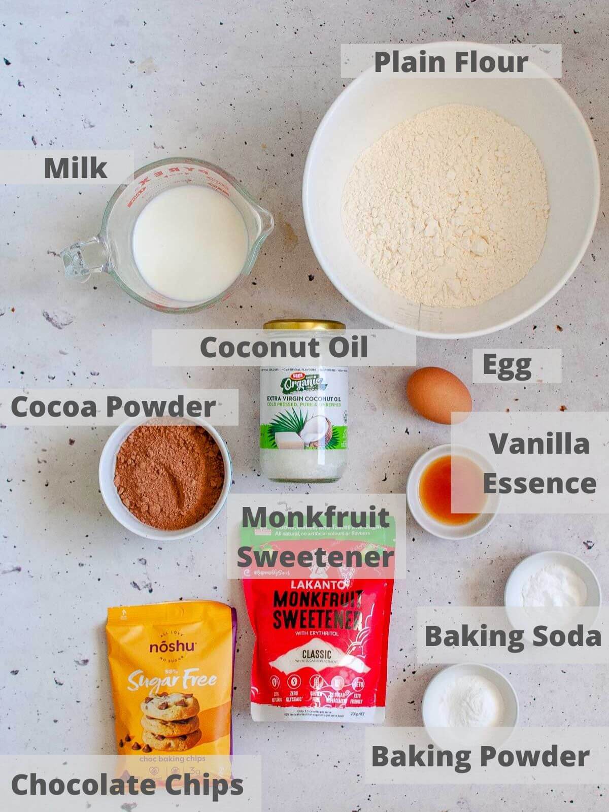 Ingredients for double chocolate muffins