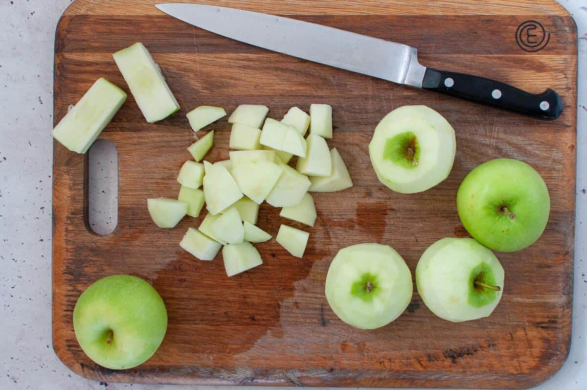 chopped apples on a cutting board