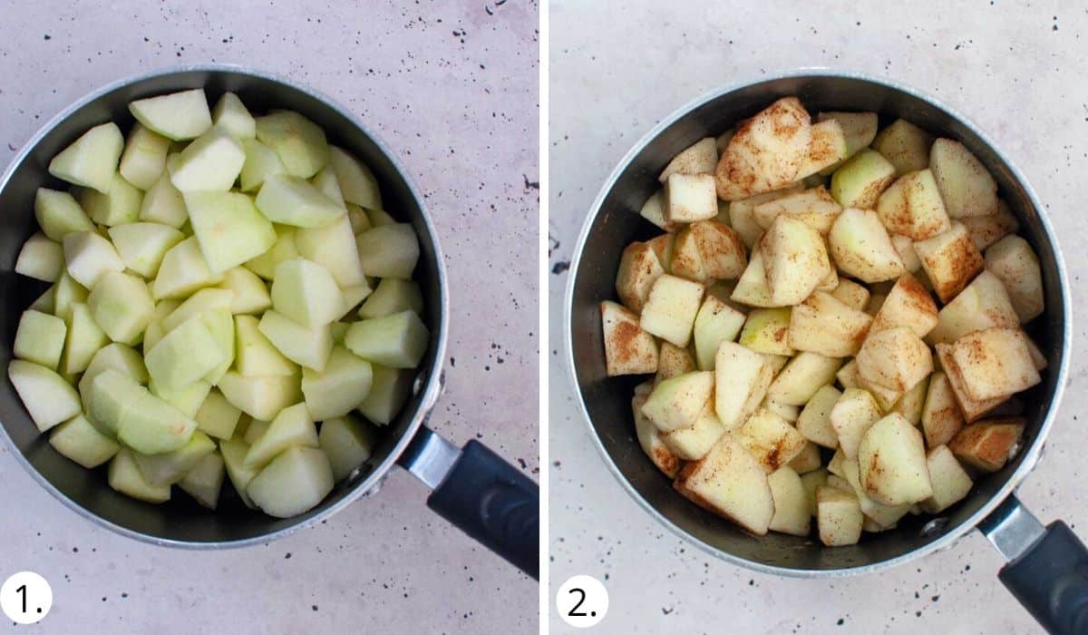 raw apples in a pot ready to be cooked