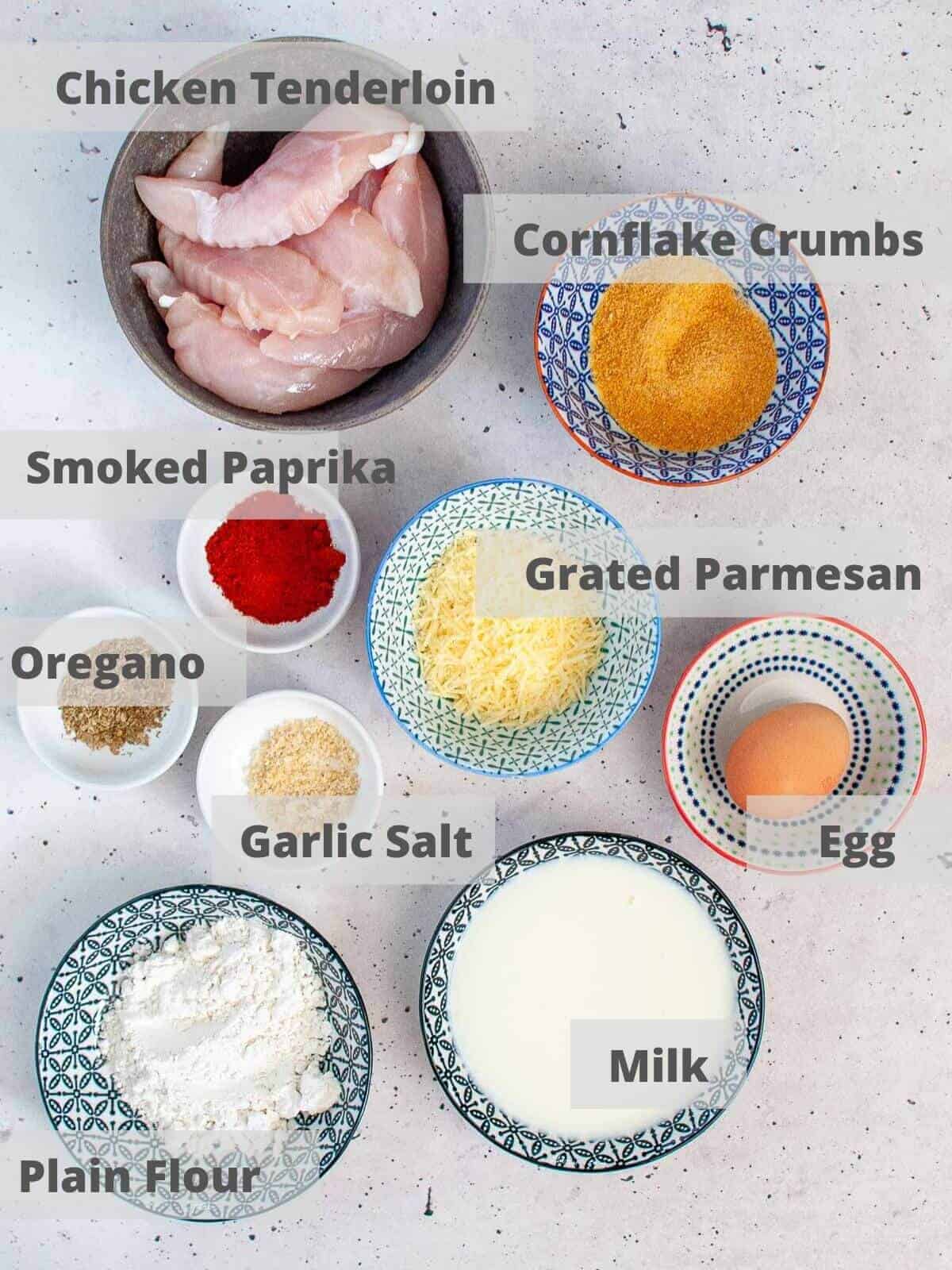 Ingredients needed to make paprika parmesan chicken tenders