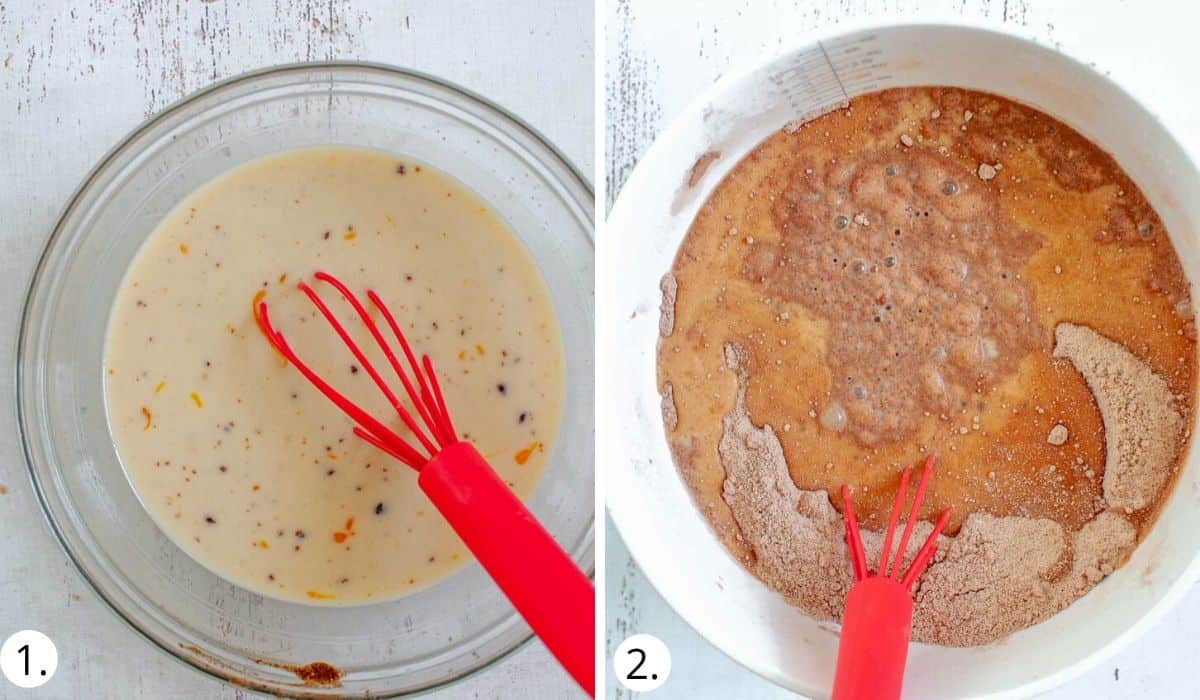 mixing wet ingredients in a bowl