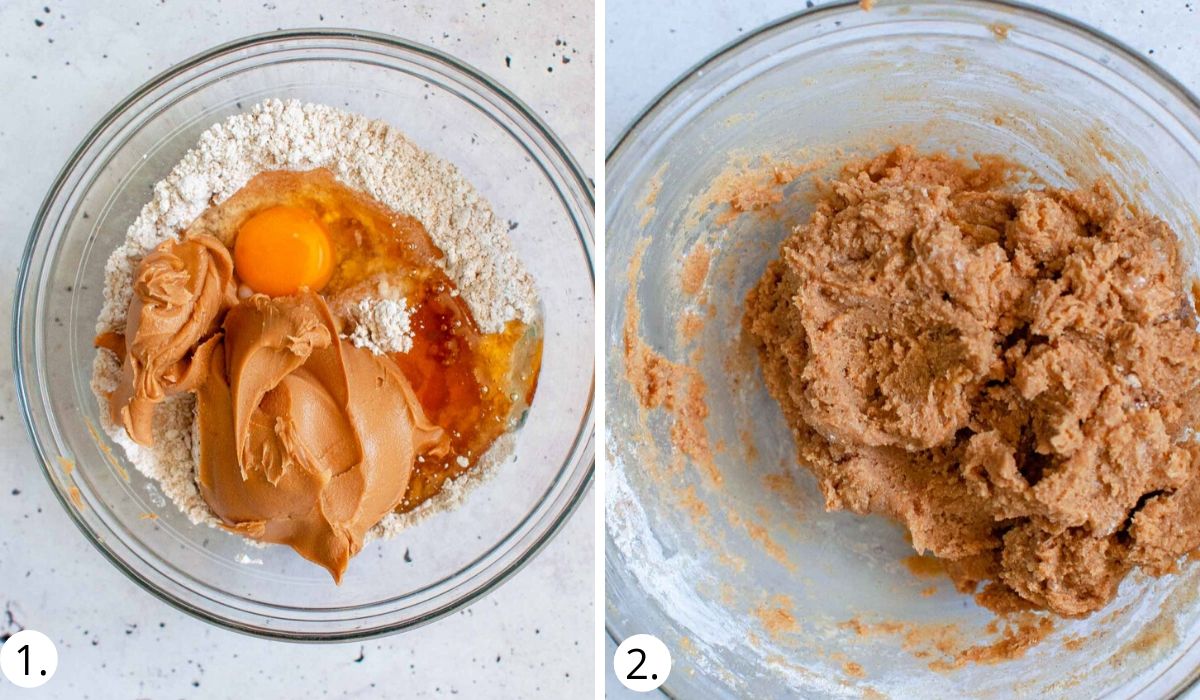 Mixing the wet ingredients into the dry ingredients