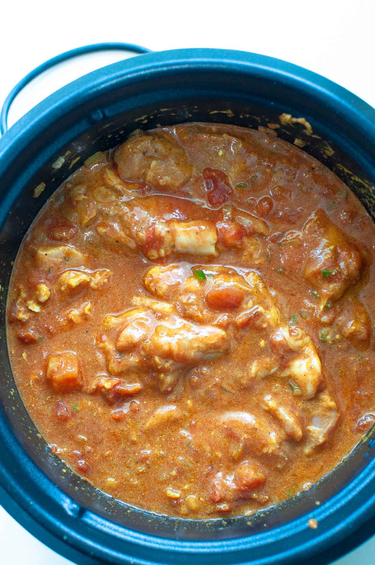 chicken masala in slow cooker ready to cook