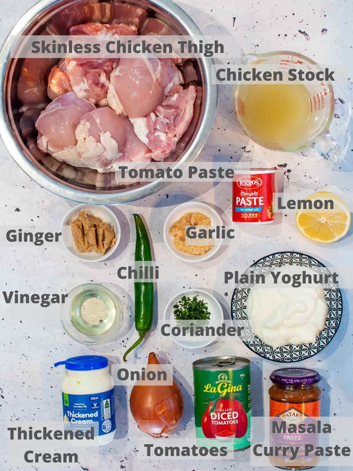 Ingredients for slow cooker chicken masala