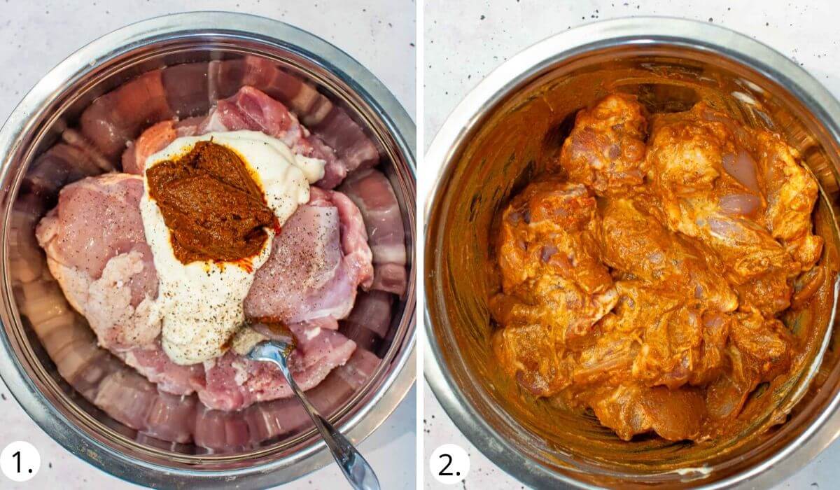 marinating the chicken in yoghurt and curry paste