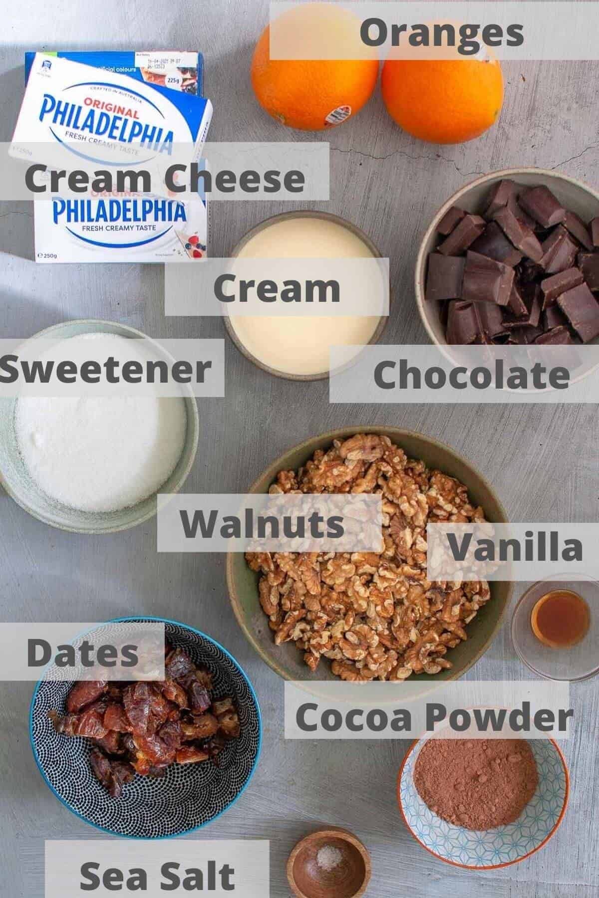 ingredients for chocolate orange cheesecake