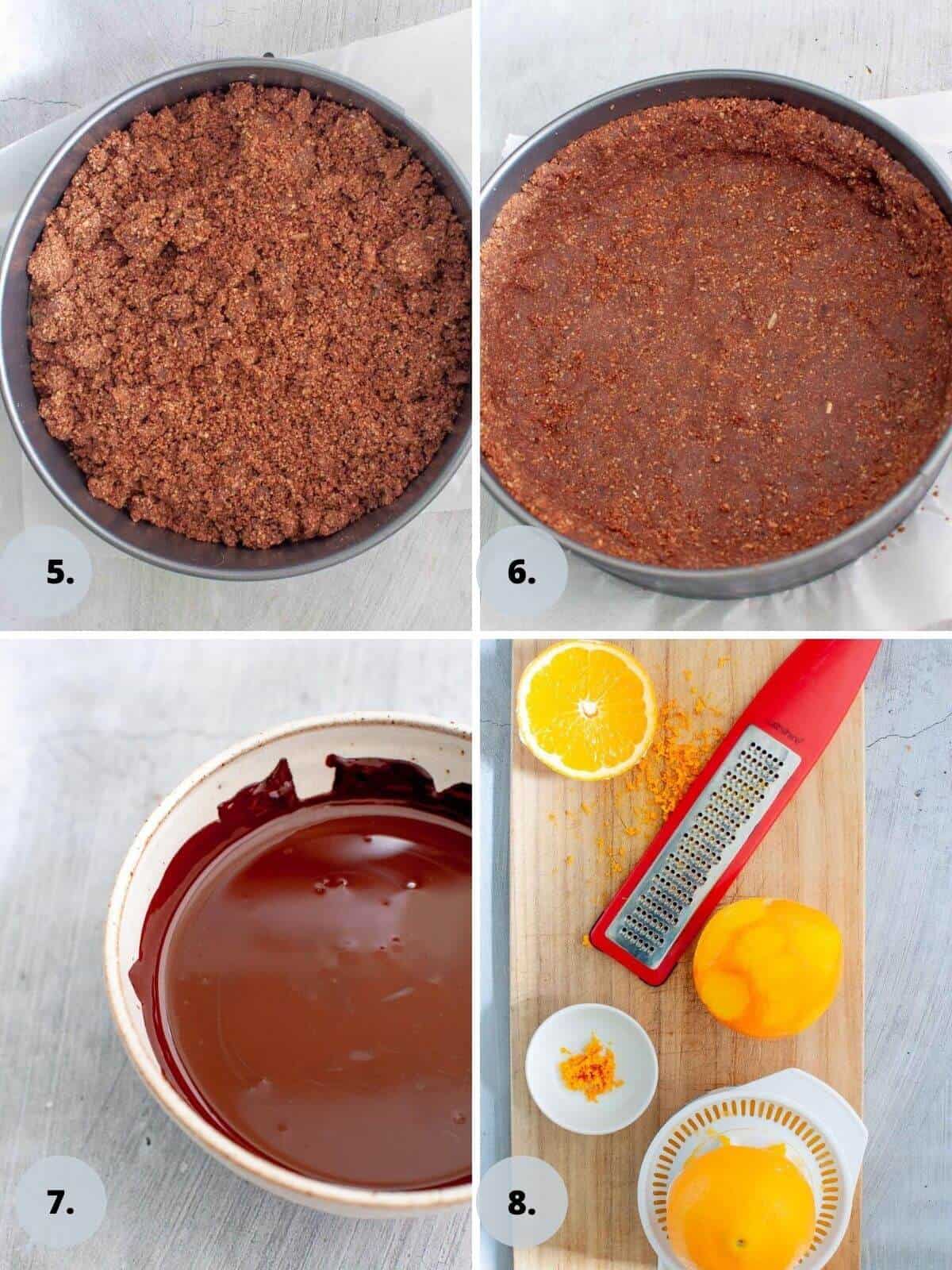 pressing cheesecake base into tin