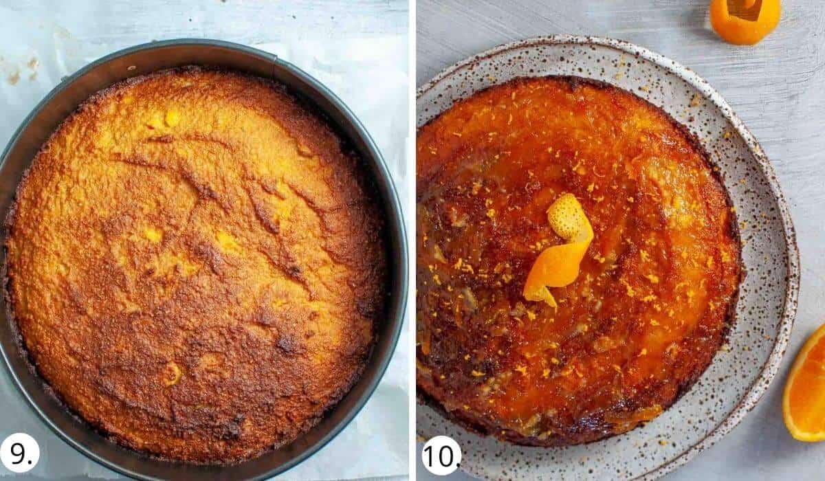 healthy orange cake before and after baking