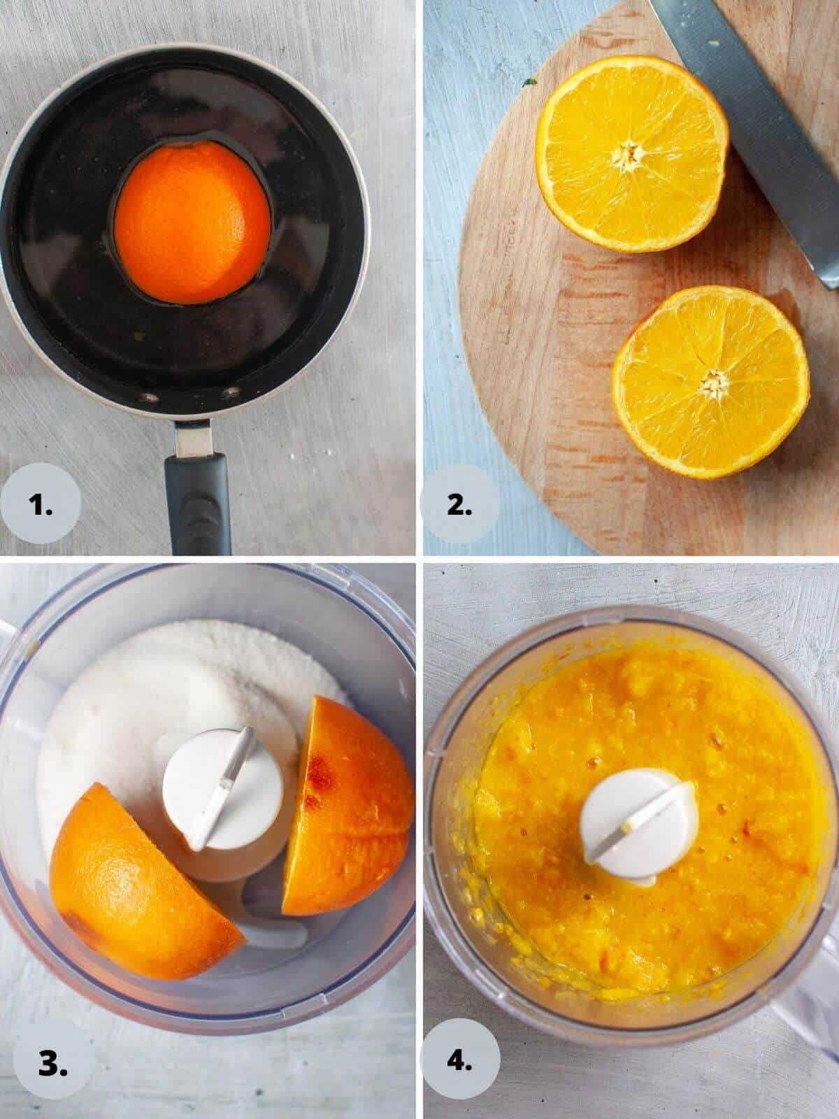 cooking and blitzing orange in food processor