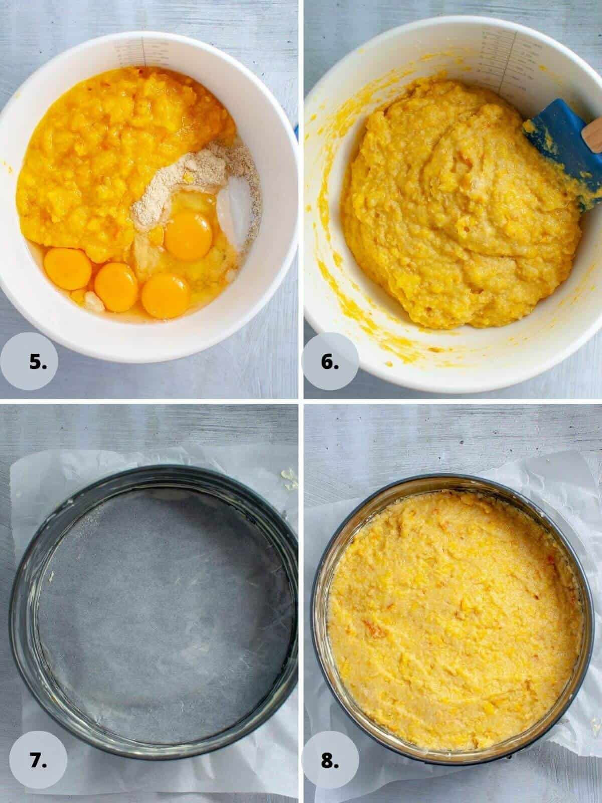 mixing the cake batter for a healthy orange cake