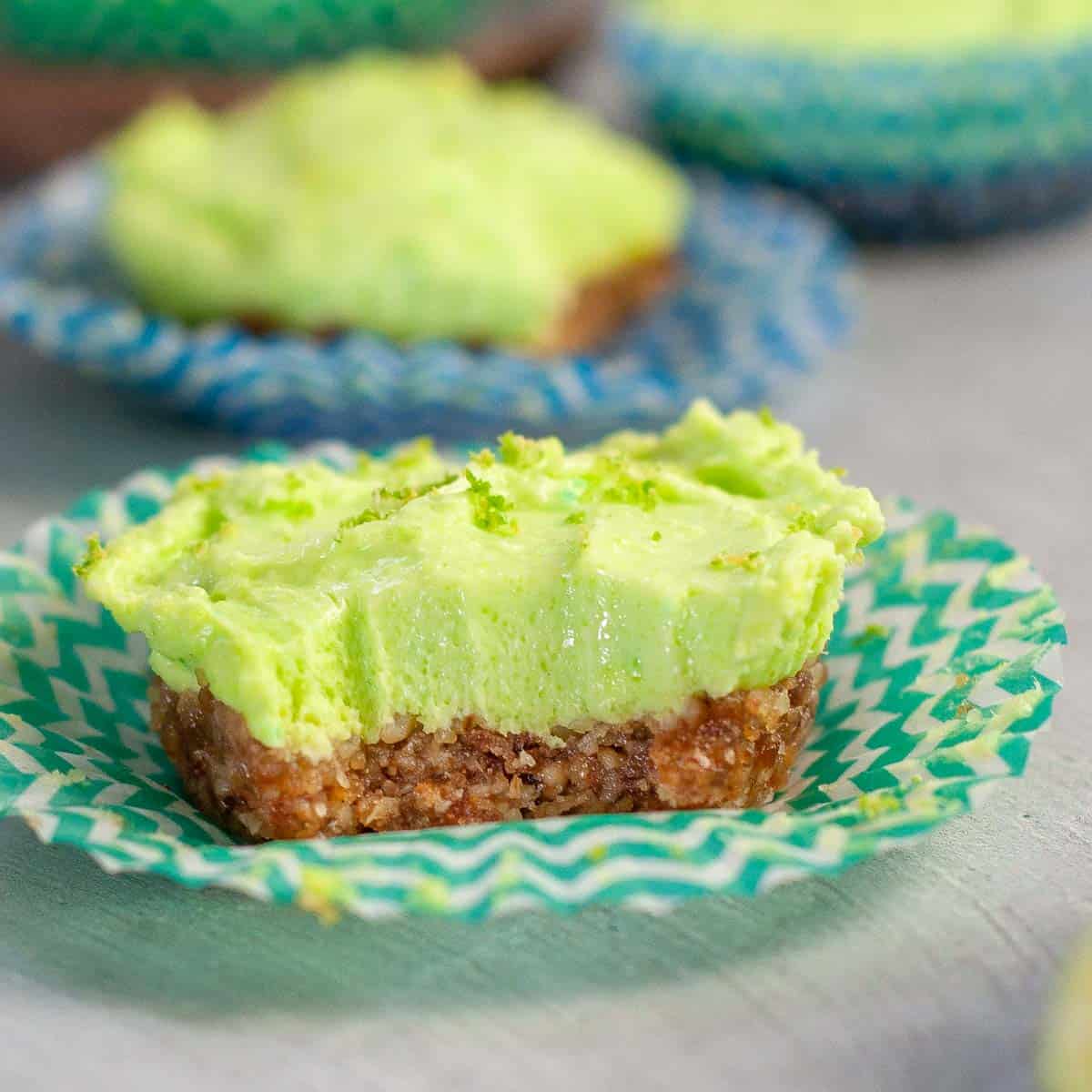 mini lime cheesecake with a bite taken out