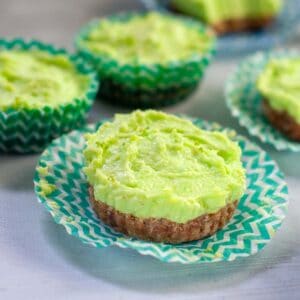 Mini lime jelly cheesecake in a paper wrapper