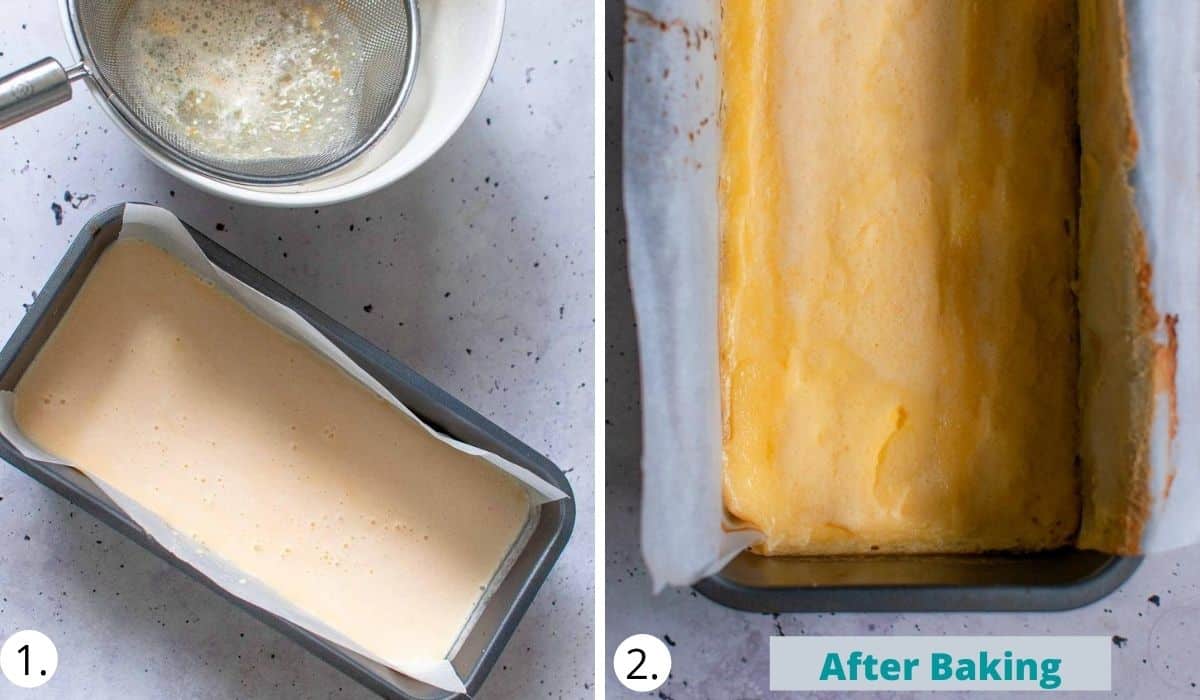 pouring lemon bar filling onto the base