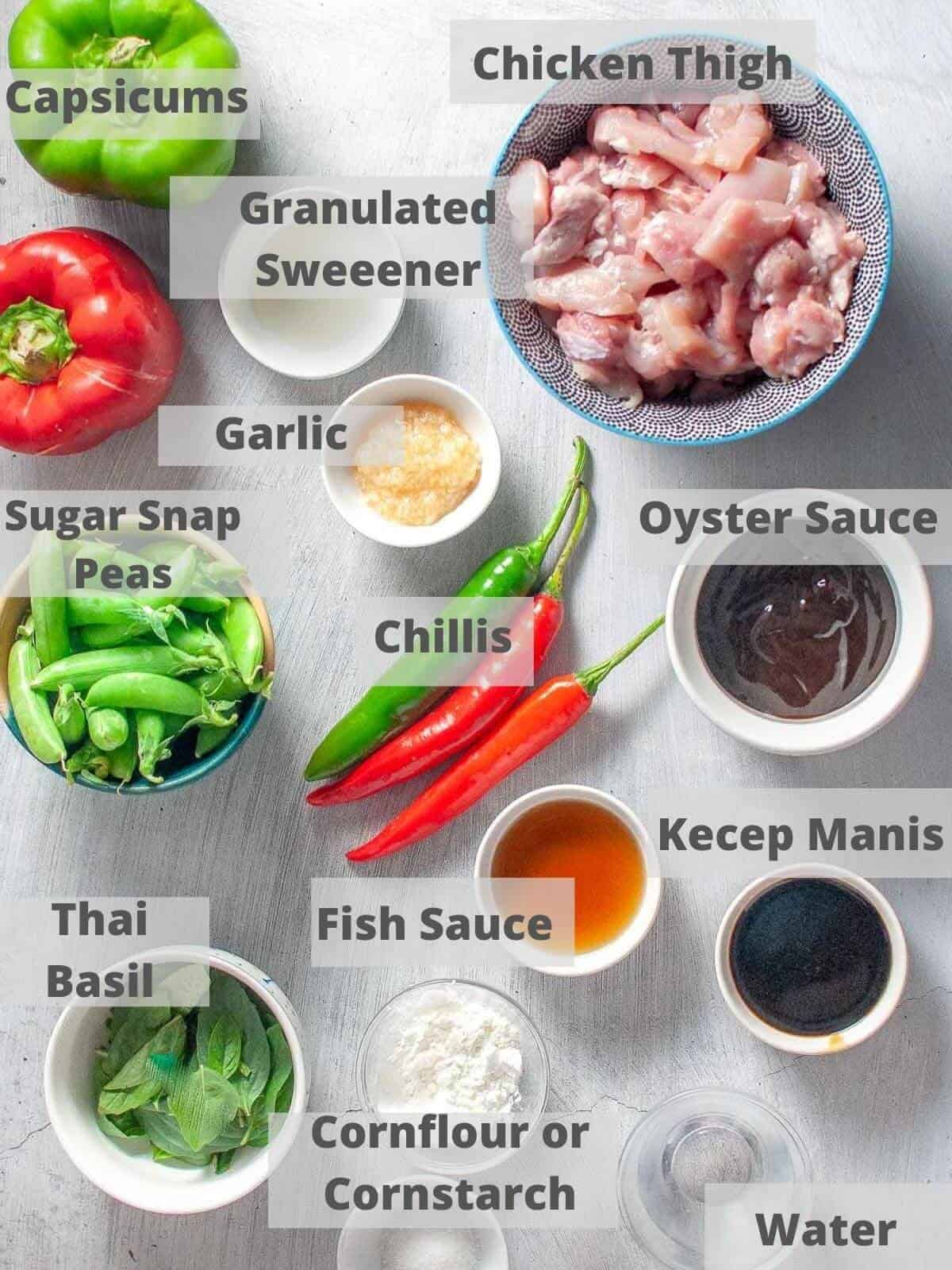 Ingredients for thai basil chicken