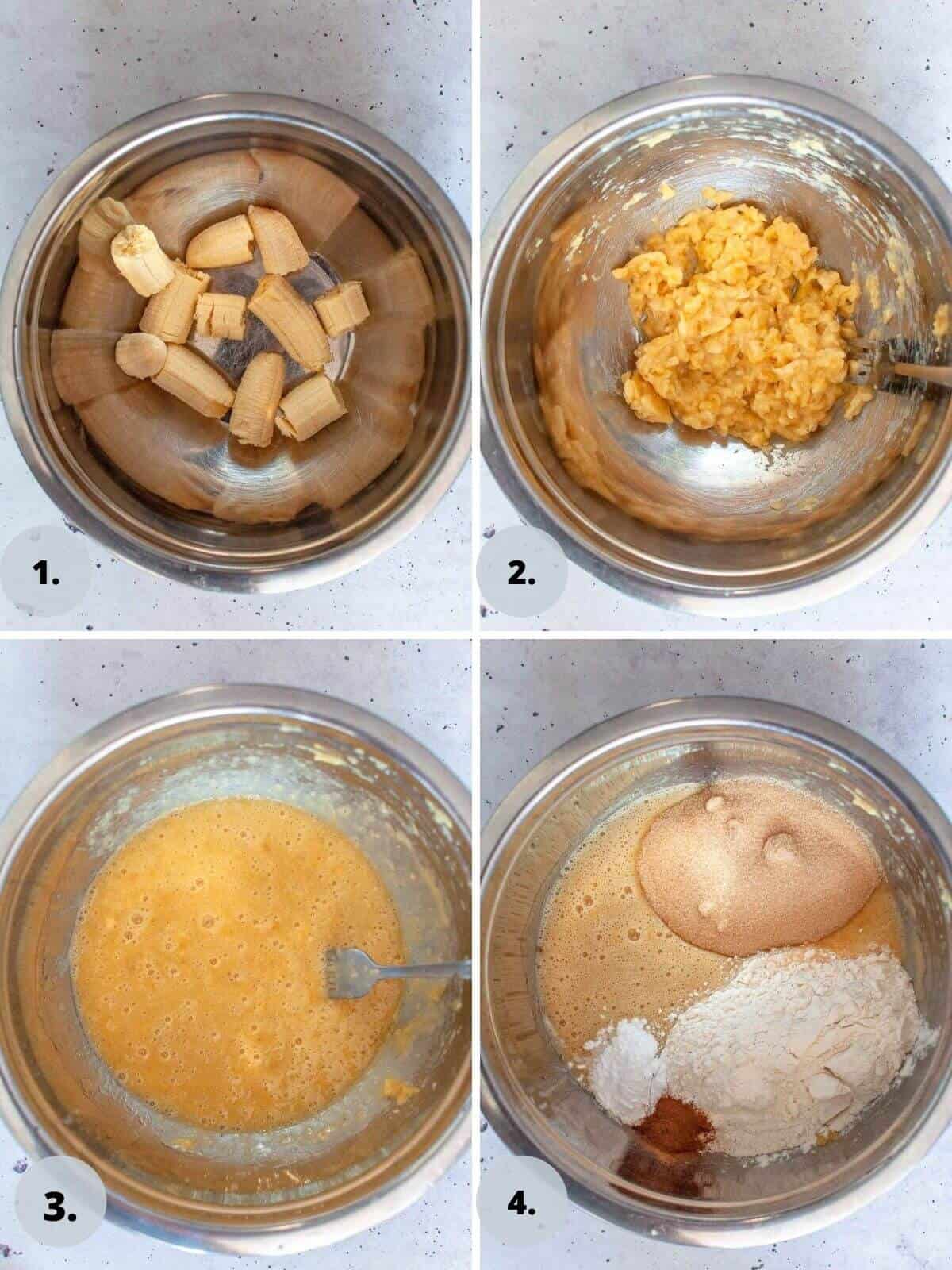 Mixing ingredients for dairy free banana bread