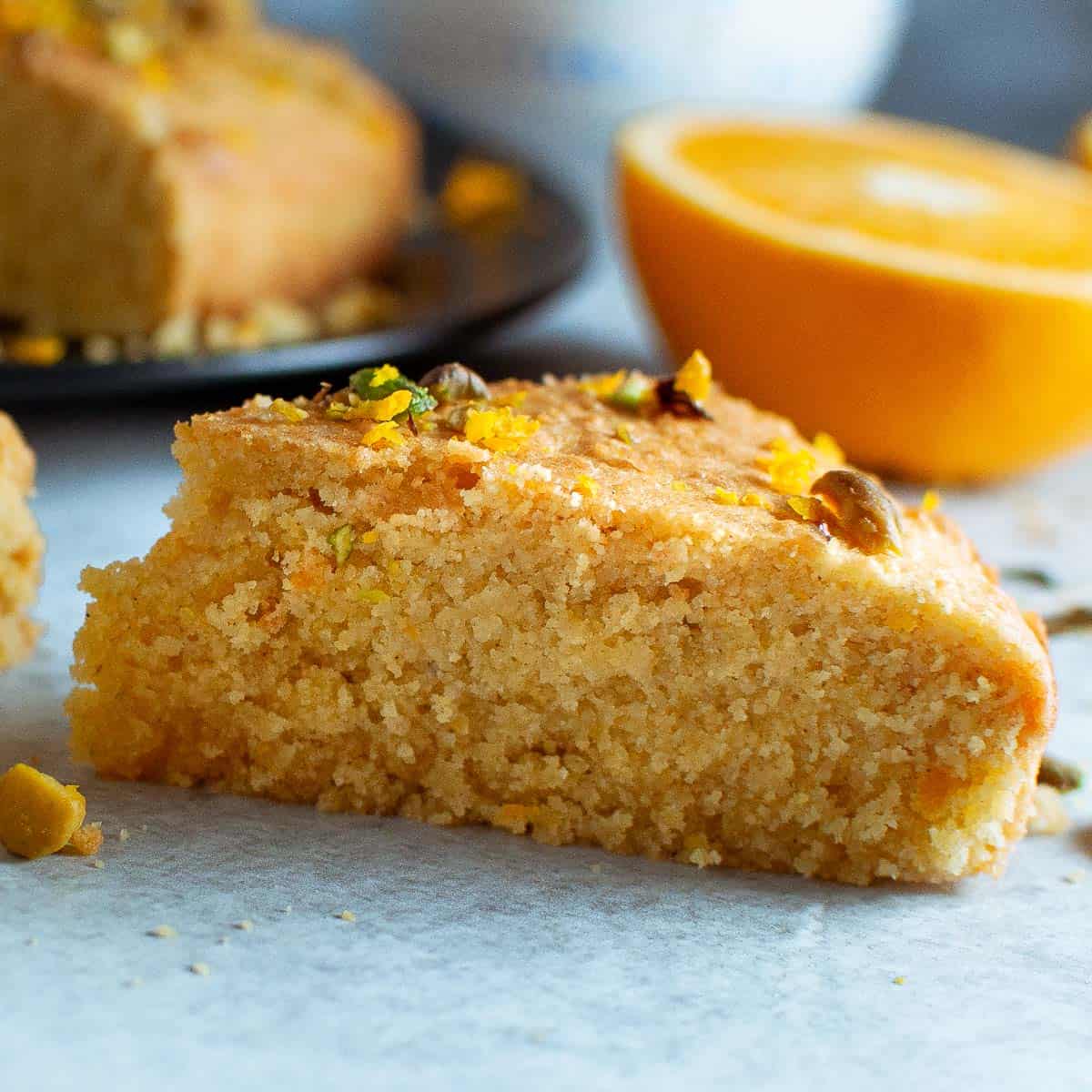 a single slice of orange polenta cake