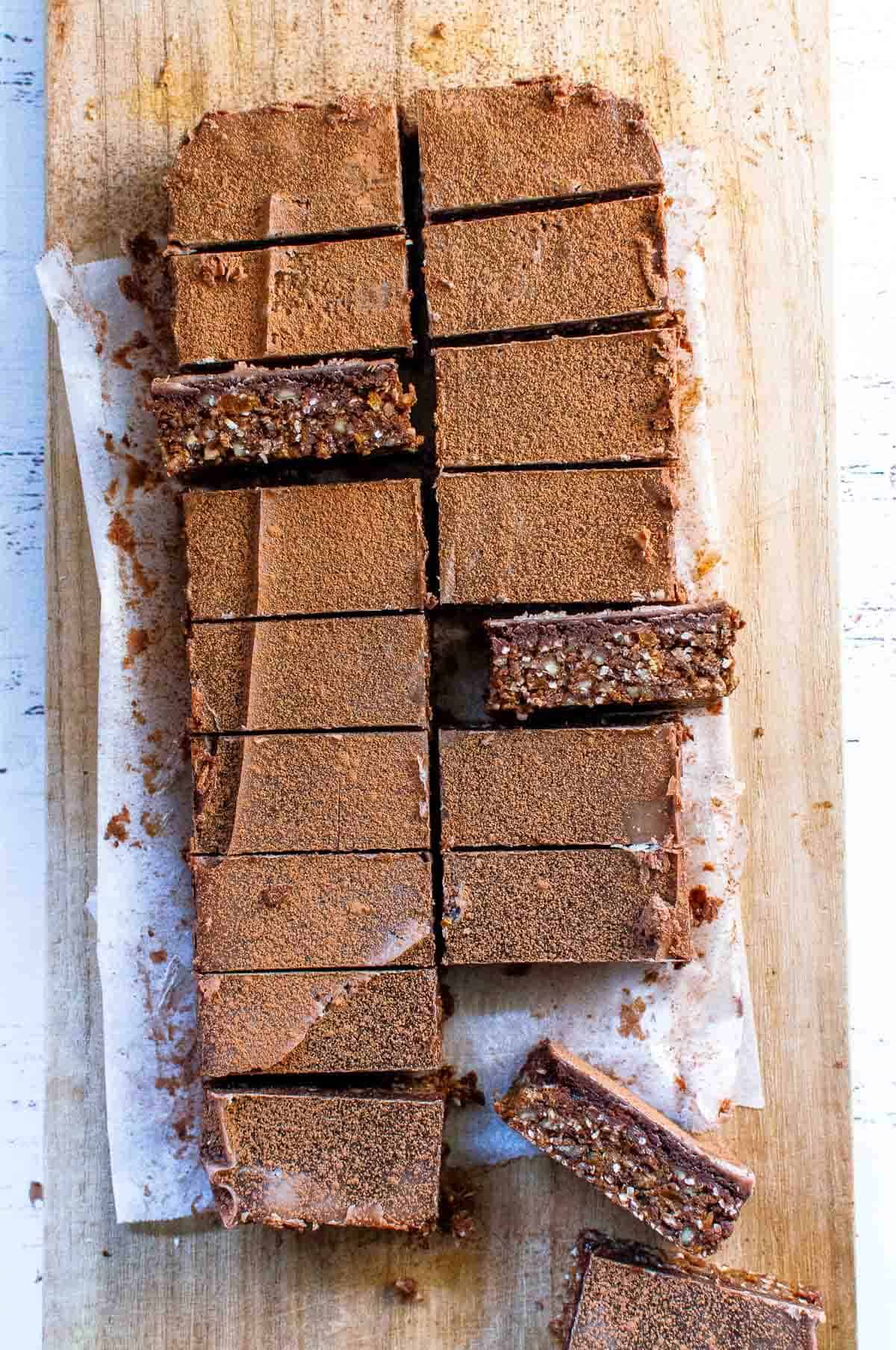 weetbix slice pieces on a cutting board