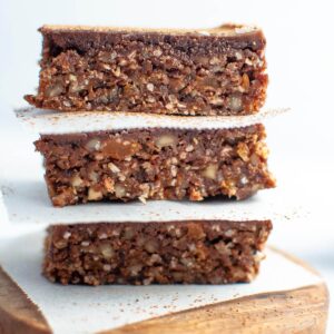 a stack of three chocolate weetbix slices