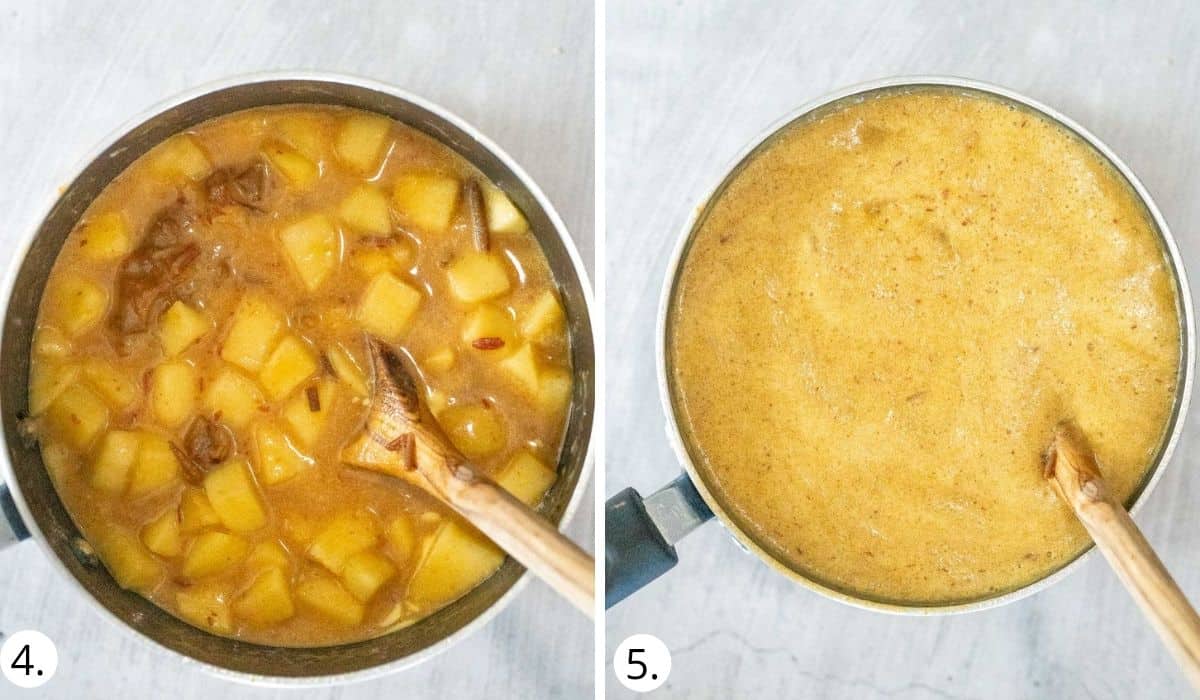 Mixing butter and bicarb soda into dates and apples