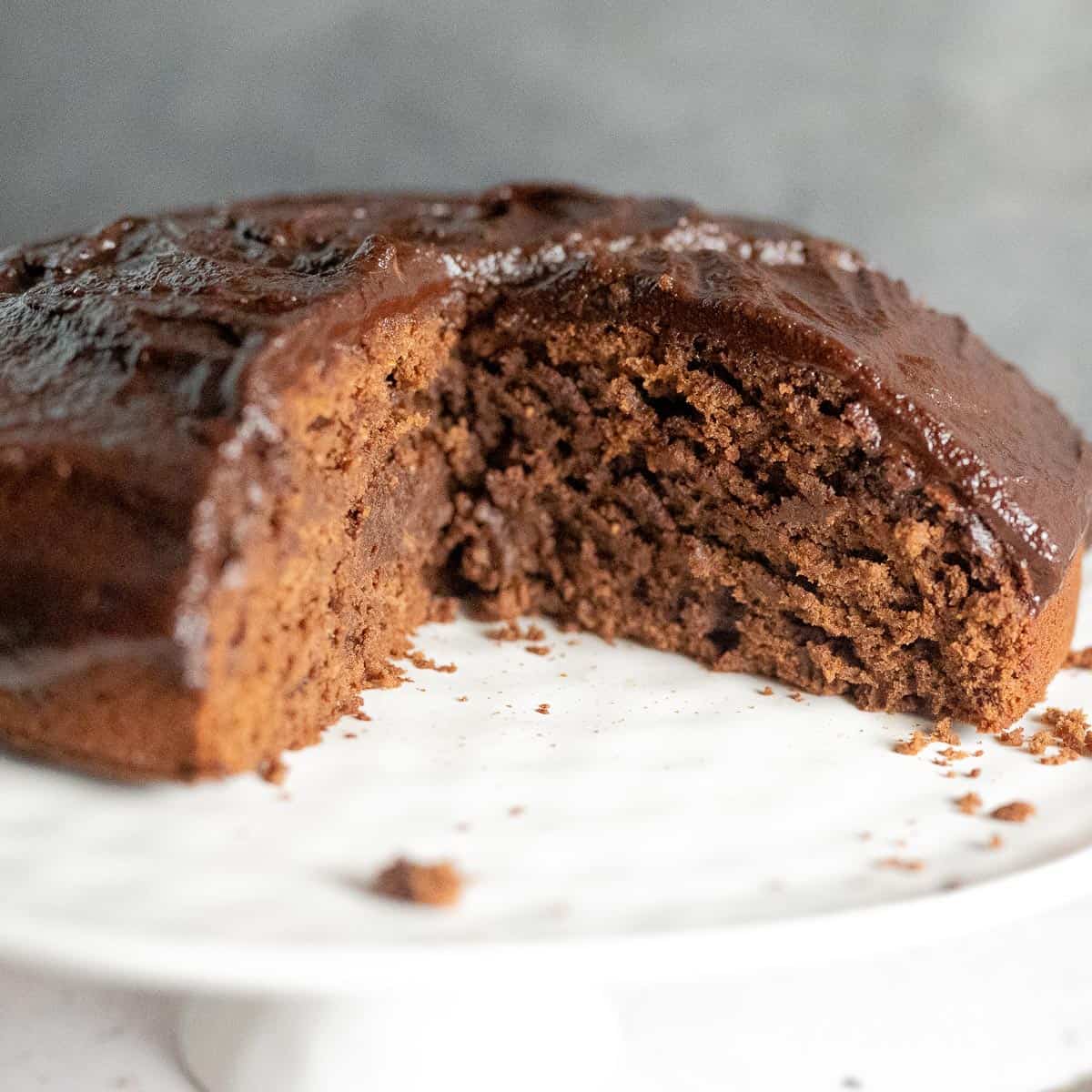 close up of inside chocolate cake