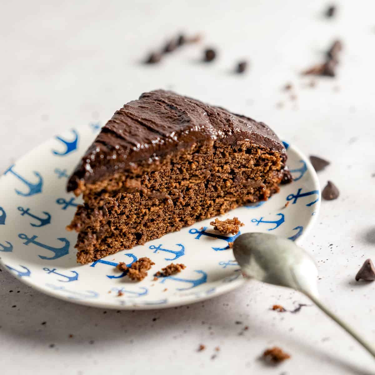 A slice of chocolate cake on a plate