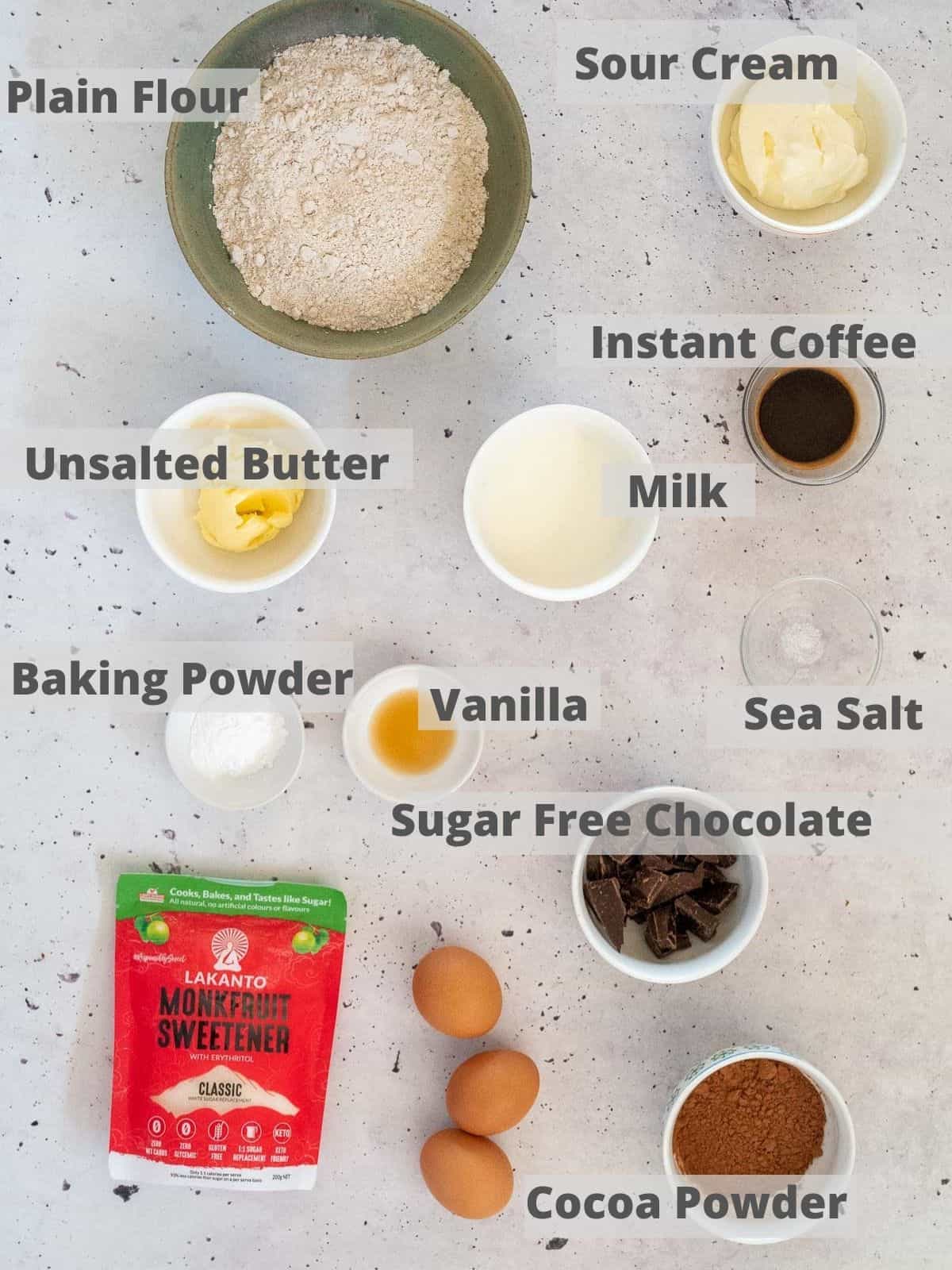 Ingredients for sugar free chocolate cake